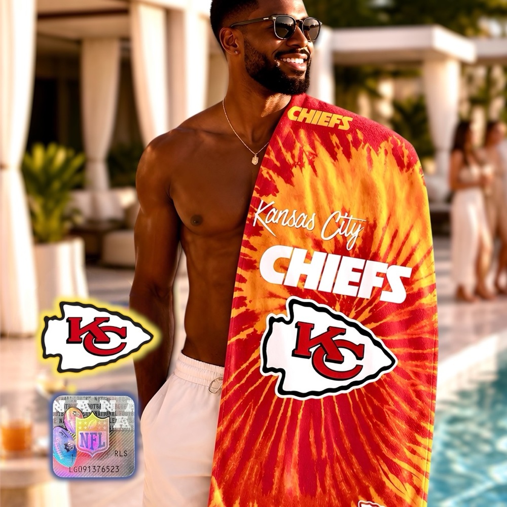 Kansas City Chiefs NFL Psychedelic Colors Orange Red Large Beach Towel 30” x 60”